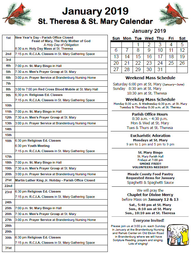 Calendars & Schedules St. Mary Magdalen of Pazzi